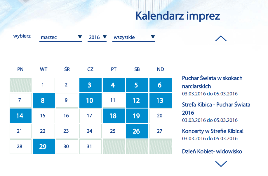 Wisła - kalendarz imprez i zawodów narciarskich